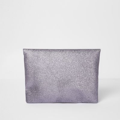 Purple glitter zip envelope clutch bag